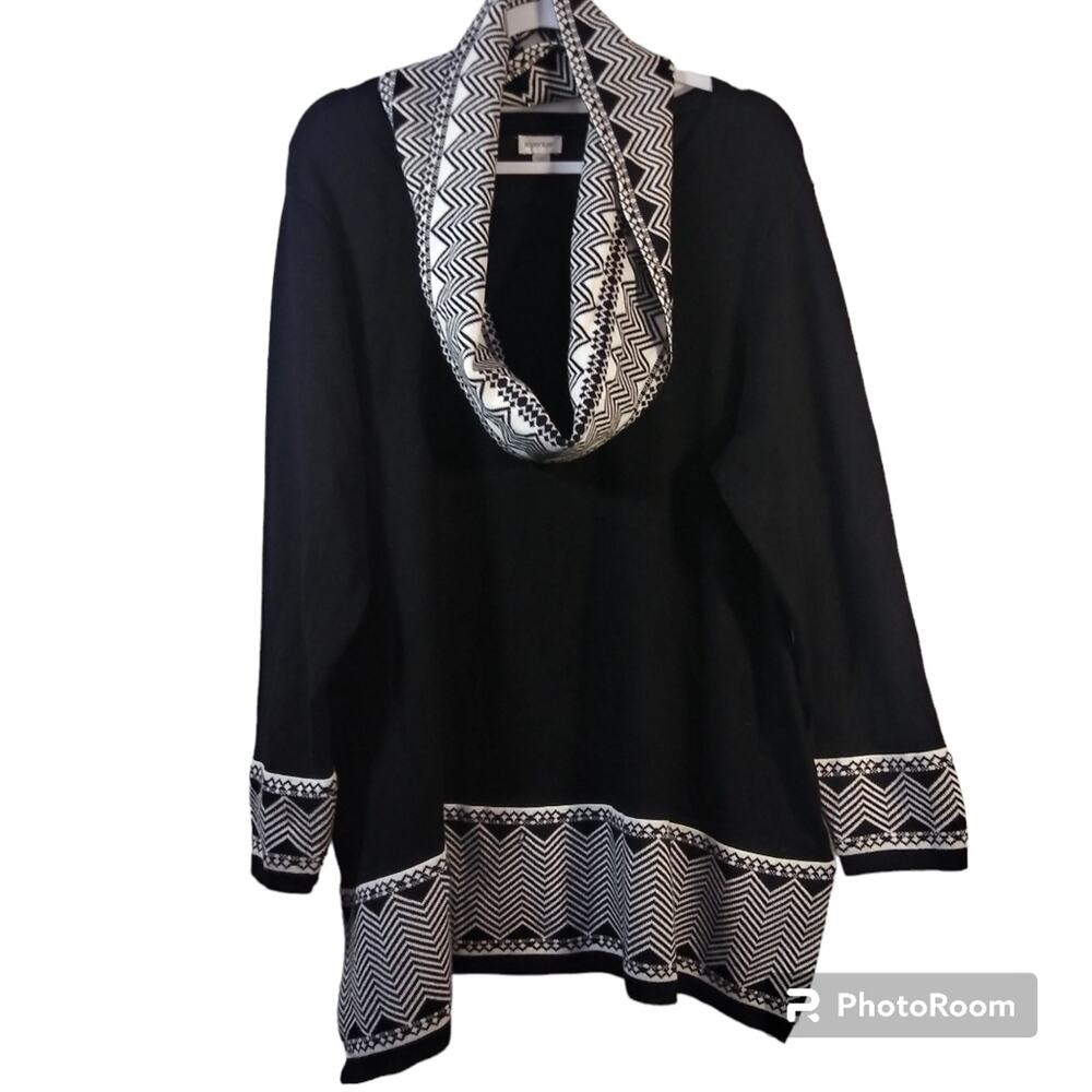 Avenue Black Geometric Print Sweater With Matching Scarf Size 18/20